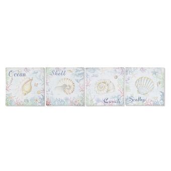 Schilderij DKD Home Decor Schelpen Mediterrane (40 x 2 x 40 cm) (4 Stuks)