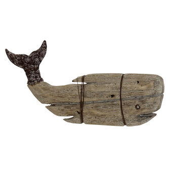 Decoratieve figuren DKD Home Decor Verouderde afwerking Metaal Hout Bruin Walvis (33 x 5,5 x 17 cm)