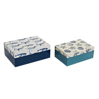 Set van opstapelbare opbergboxen DKD Home Decor Hout Hemelsblauw Marineblauw (20 x 14,5 x 7,5 cm) (2 Stuks)