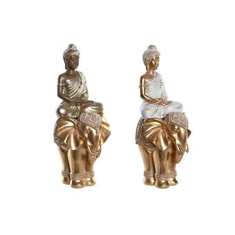 Decoratieve figuren DKD Home Decor Olifant Ziverachtig Gouden Hars Orientaals (11 x 11 x 24,5 cm) (2 Stuks)