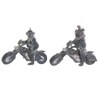 Decoratieve figuren Home ESPRIT Donker grijs Motorrijder 24 x 15 x 29 cm (2 Stuks)