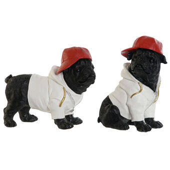 Decoratieve figuren Home ESPRIT Wit Zwart Rood Hond 25 x 12 x 21 cm (2 Stuks)