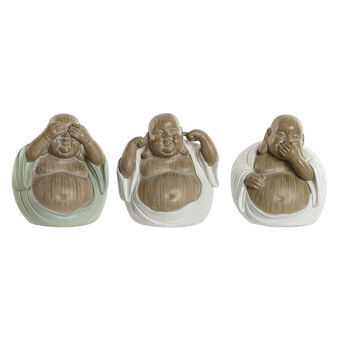 Decoratieve figuren Home ESPRIT Wit Groen Boeddha Orientaals 10 x 9 x 10,5 cm (3 Stuks)