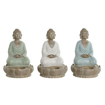 Decoratieve figuren Home ESPRIT Wit Groen Turkoois Boeddha Orientaals 12 x 12 x 18,5 cm (3 Stuks)