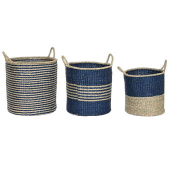 Basket spelset Home ESPRIT Blauw Natuurlijk Jute Zeegras Mediterrane 43 x 43 x 54 cm (3 Onderdelen)