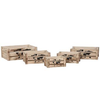 Set decoratieve dozen Home ESPRIT Bruin Zwart Paulownia hout Wereldkaart 39 x 28 x 14,5 cm (5 Onderdelen)