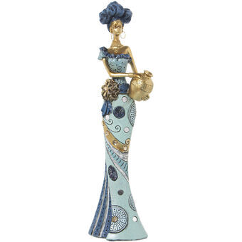 Decoratieve figuren Alexandra House Living Blauw Gouden Plastic Afrikaanse 11 x 15 x 45 cm