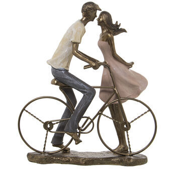 Decoratieve figuren Alexandra House Living Plastic Gouden Fiets Koppel 14 x 27 x 31 cm