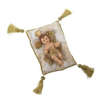 Decoratieve figuren Alexandra House Living Plastic Gouden Kindje Jezus 12 x 15 x 23 cm Kussen