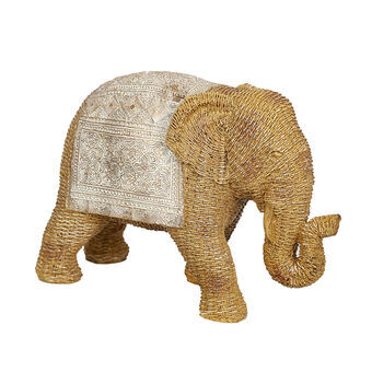 Decoratieve figuren Romimex Beige Rotan Polyresin Olifant 29 x 20 x 12 cm