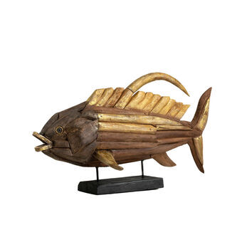 Decoratieve figuren Romimex Gouden Hout Vis 80 x 50 x 20 cm