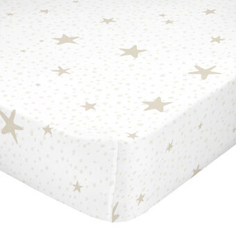 Onderlaken HappyFriday BASIC KIDS Wit Beige 60 x 120 x 14 cm Sterren