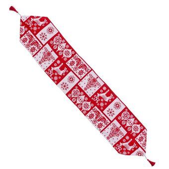 Tafelloper Kerstmis Wit Rood Polyester 180 x 33 cm