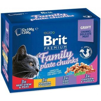 Kattenvoer Brit Pouches Family Plate Kip Pauw Kalfsvlees Kabeljauw 12 x 100 g