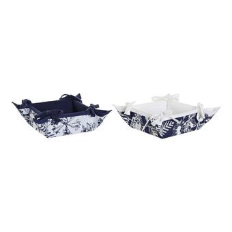 Mand DKD Home Decor Zonnebloem Wit Katoen Marineblauw (2 pcs)