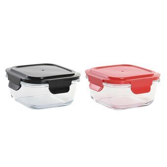 Hermetische Lunchtrommel DKD Home Decor Vierkant PP Borosilicaatglas (2 Stuks) (520 ml)