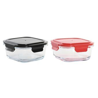 Hermetische Lunchtrommel DKD Home Decor Vierkant PP Borosilicaatglas (800 ml) (2 Stuks)