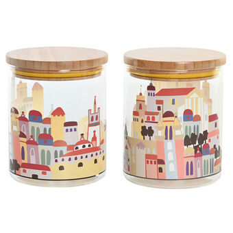 Tin DKD Home Decor Multicolour Bamboe Borosilicaatglas Huizen (10 x 10 x 12,5 cm) (2 Stuks)