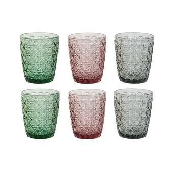 Glazenset DKD Home Decor Groen Grijs Roze Kristal Met reliëf 240 ml (6 Stuks)