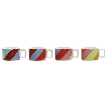 Set van koffiekopjes DKD Home Decor Wit Multicolour Lichtbruin Metaal Bamboe Dolomite Modern 260 ml