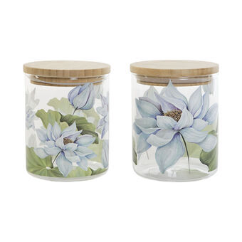 Tin DKD Home Decor Blauw Wit Groen Natuurlijk Siliconen Bamboe Borosilicaatglas 700 ml 10 x 10 x 13 cm (2 Stuks)