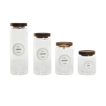 Set van 4 Potjes Home ESPRIT Natuurlijk Acacia Borosilicaatglas 1 L 1,3 L 1,7 L 10 x 10 x 29,5 cm