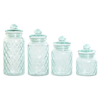 Set van 4 Potjes Home ESPRIT Blauw Kristal 1,4 L 11 x 11 x 25,5 cm