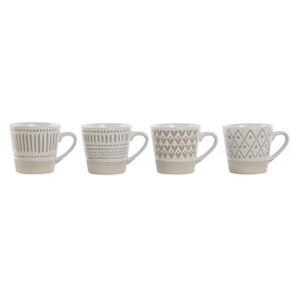 Set van koffiekopjes Home ESPRIT Wit Beige Keramiek 180 ml 4 Onderdelen