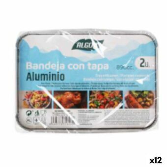 Bakje met deksel Algon Aluminium Rechthoekig 890 ml 22 x 16 x 4,5 cm (12 Stuks)