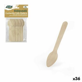 Set Lepels Algon Koffie Hout 24 Onderdelen 11 cm (36 Stuks)