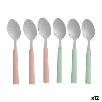 Set Lepels Groen Roze Zilverkleurig Roestvrij staal Plastic 18,7 cm (12 Stuks)