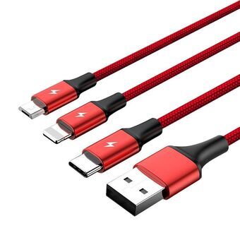 Kabel USB naar Micro-USB, USB-C en Lightning Unitek C4049RD Rood 1,2 m