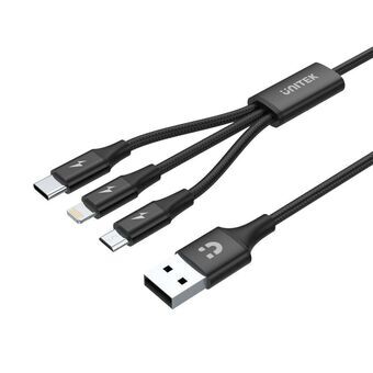 Kabel USB naar Micro-USB, USB-C en Lightning Unitek C14049BK Zwart 1,2 m