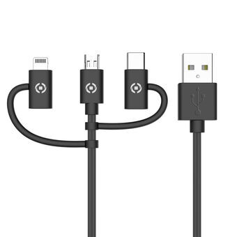 Kabel USB naar Micro-USB en USB C Celly USB3IN1BK Zwart 1 m