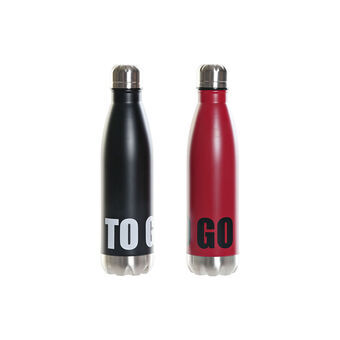 Roestvrijstalen Fles DKD Home Decor To Go Rood Ziverachtig Zwart (500 ml) (2 Stuks)