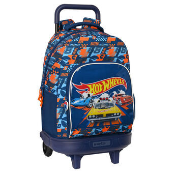 Schoolrugzak met Wielen Hot Wheels Speed Club Oranje Marineblauw 33 X 45 X 22 cm