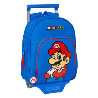 Schoolrugzak met Wielen Super Mario Play Blauw Rood 28 x 34 x 10 cm