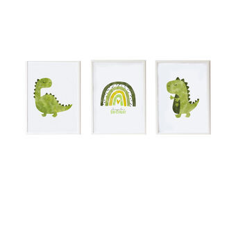 Set van 3 Schilderijen Crochetts Multicolour Hout MDF 33 x 43 x 2 cm Regenboog Dinosaurus (3 Onderdelen)