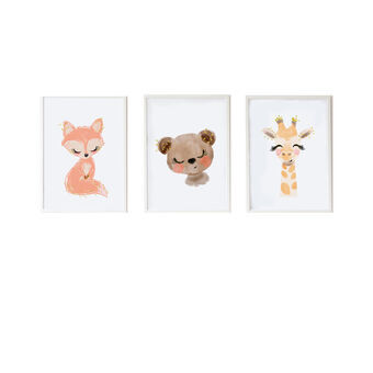 Set van 3 Schilderijen Crochetts Multicolour Hout MDF 33 x 43 x 2 cm Beer Giraf Fox (3 Onderdelen)