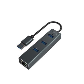 Hub USB 4 Poorten Savio AK-58 Ethernet (RJ-45) Grijs