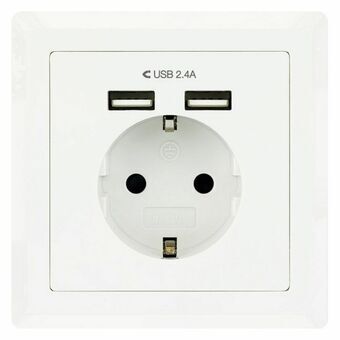 Wandstopcontact met 2 USB-Poorten TooQ Base de enchufe de pared tipo schuko con 2 tomas USB Max. 2.4A, blanca 5V/2.4A