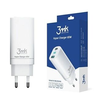 3MK HyperCharger 65W 2xUSB-C + 1xUSB-A lader met stekker, GAN, PD+QC