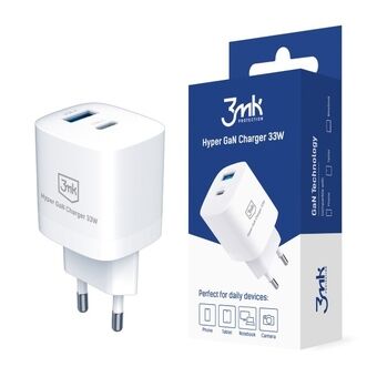 3MK Hyper GaN Charger 33W Power Delivery is a wall charger with 1x USB-A and 1x USB-C. 

3MK Hyper GaN Charger 33W Power Delivery is een wandoplader met 1x USB-A en 1x USB-C.