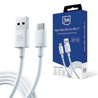 3MK Hyper Kabel USB-A naar USB-C 5A 60W 1.2m wit/wit