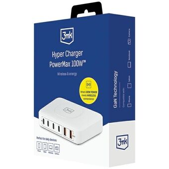 3MK Hyper Charger PowerMax 100W 4xUSB-C + 2xUSB-A oplaadstation met draadloos opladen QC+PD