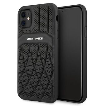 AMG AMHCN61OSDBK iPhone 11 / Xr 6,1" zwart/black hardcase Lederen Gebogen Lijnen