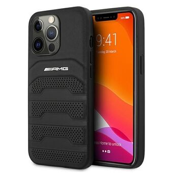 AMG AMHCP13LGSEBK iPhone 13 Pro / 13 6.1" sort/sort hardcase læder prægede linjer