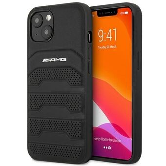 AMG AMHCP14SGSEBK iPhone 14 / 15 / 13 6.1" zwart hardcase leer met reliëflijnen