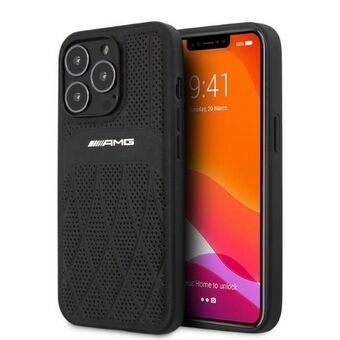 AMG AMHCP13LOSDBK iPhone 13 Pro / 13 6,1" zwart/zwart hardcase leer gebogen lijnen