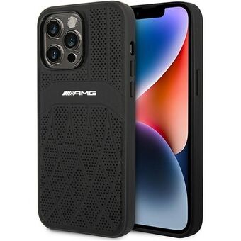 AMG AMHMP14XOSDBK iPhone 14 Pro Max 6,7" zwarte harde hoes met lederen gebogen lijnen en MagSafe.